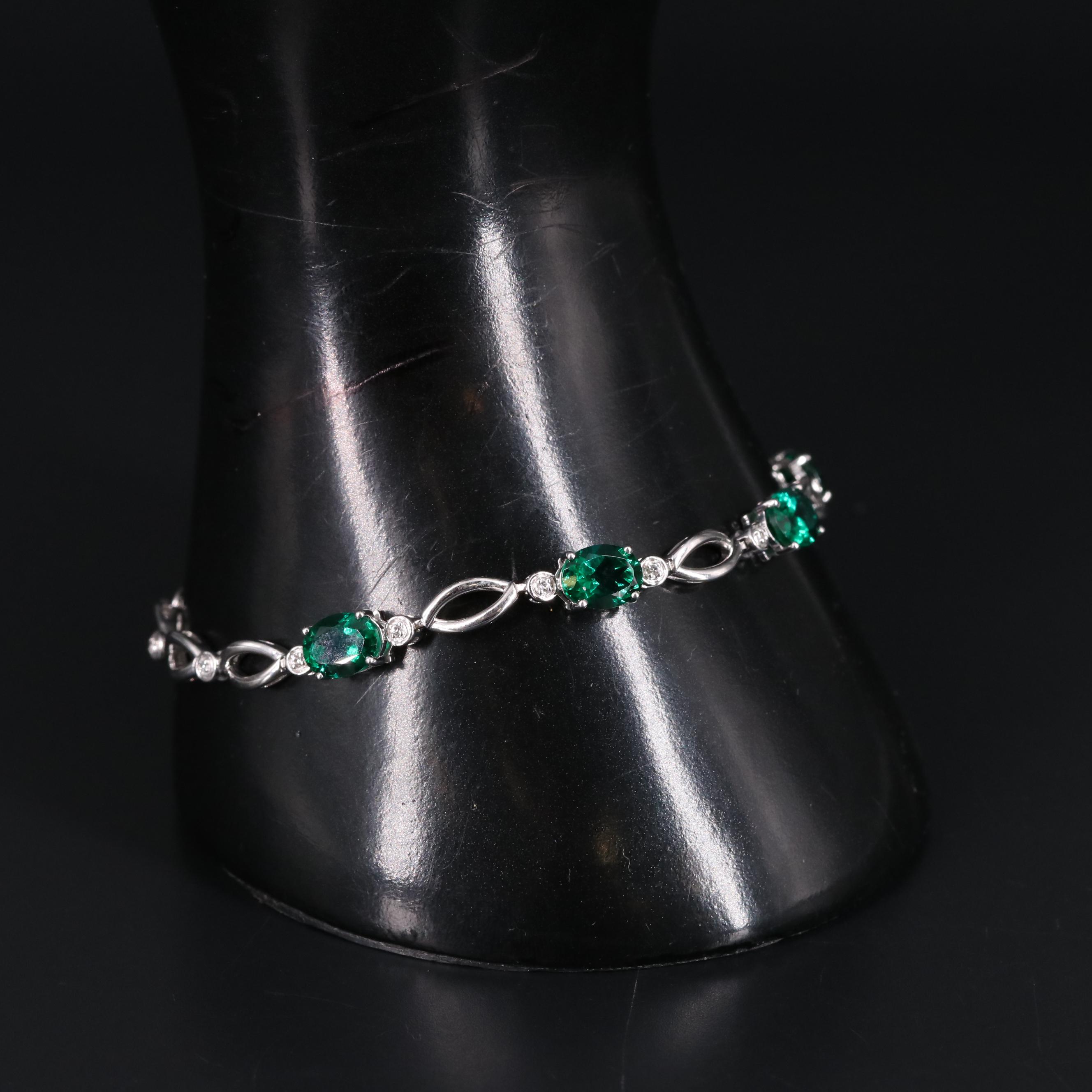 Sterling Silver Emerald and Sapphire Line Bracelet EBTH