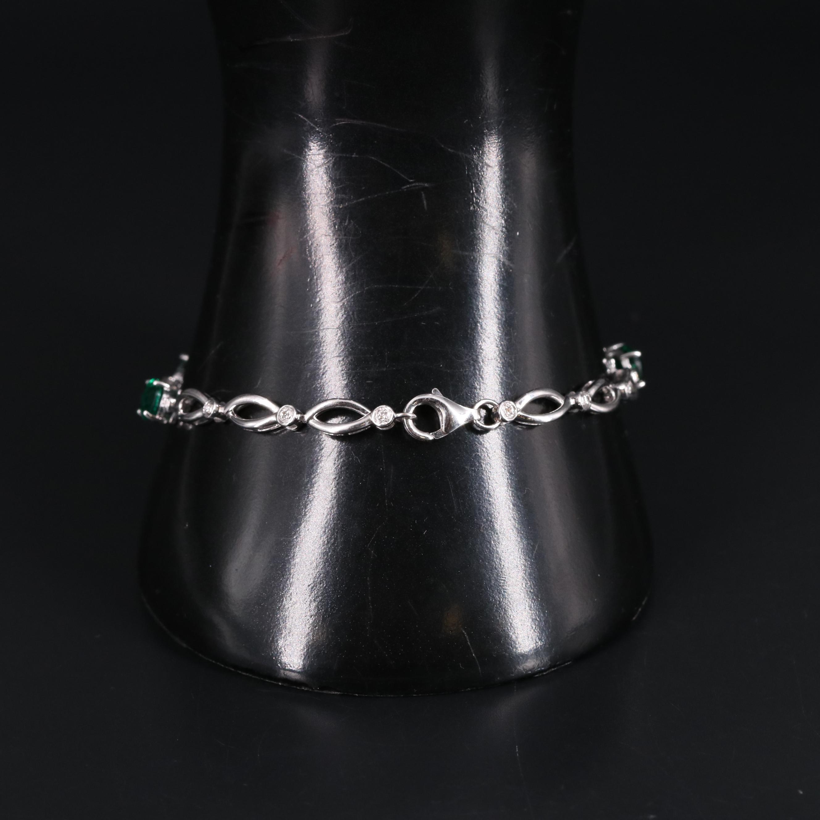 Sterling Silver Emerald and Sapphire Line Bracelet EBTH