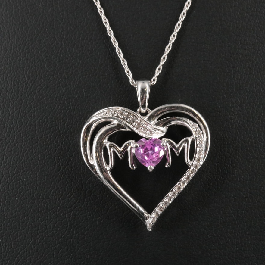 Sterling Silver Sapphire Heart Pendant Necklace