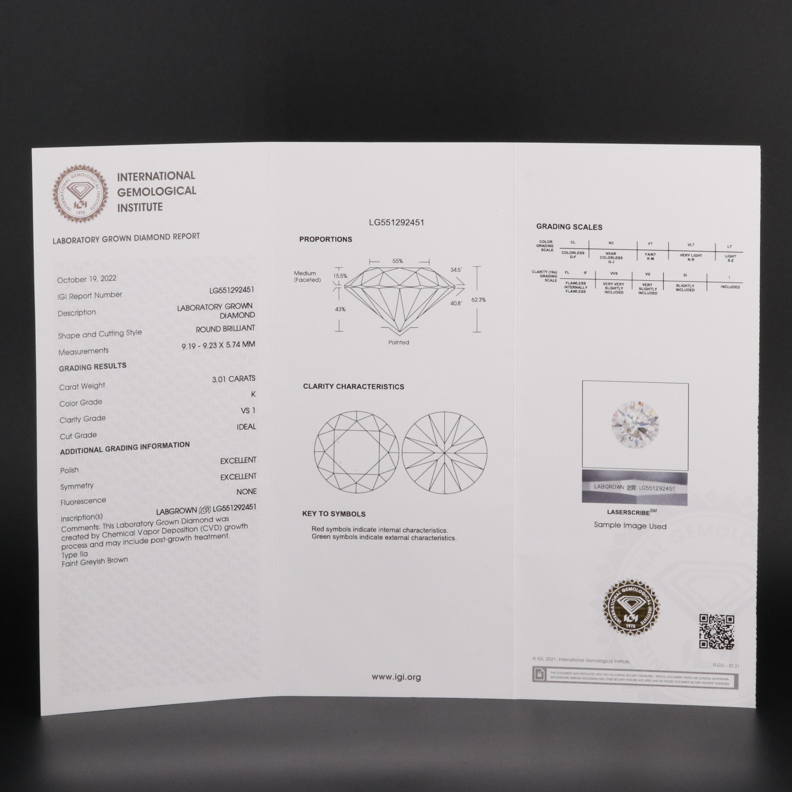 Loose 3.01 CT Lab Grown Diamond with IGI Report | EBTH