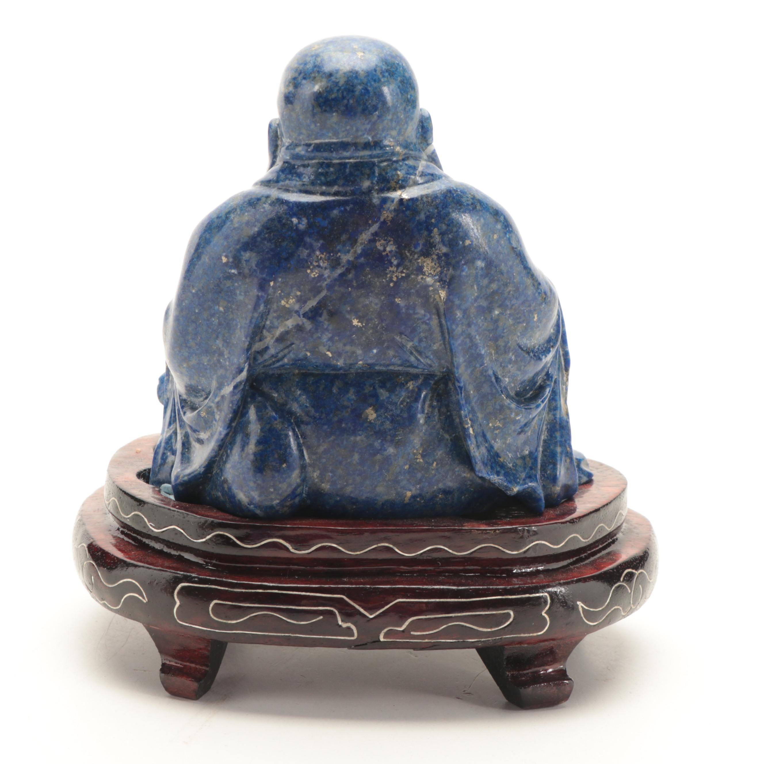 Carved Lapis and Fluorite Figurines with Tiger's Eye Snuff Bottle and