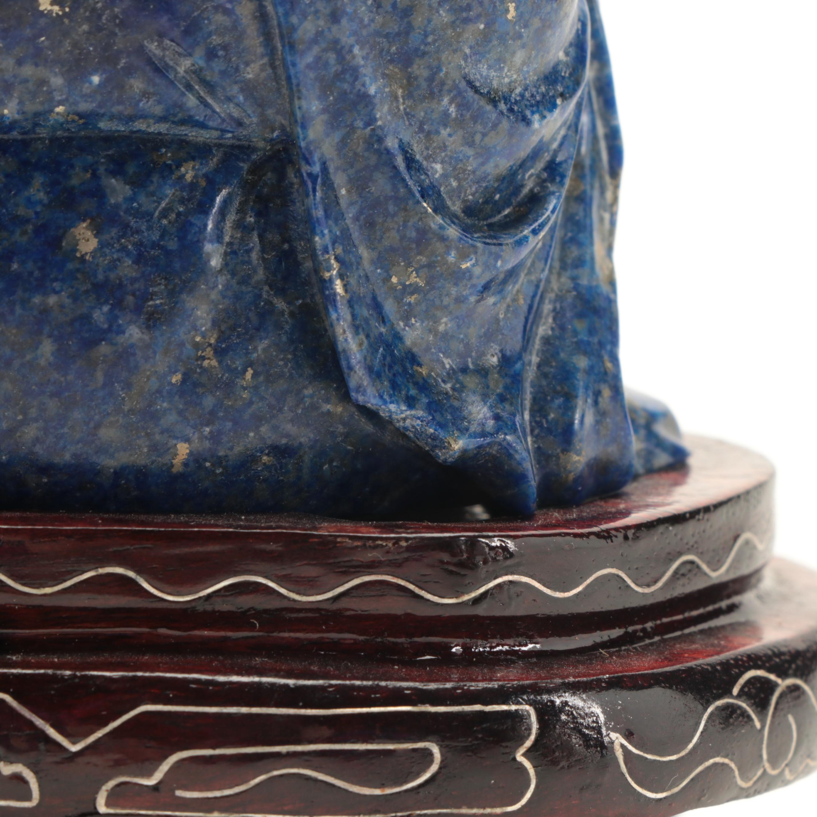 Carved Lapis and Fluorite Figurines with Tiger's Eye Snuff Bottle and