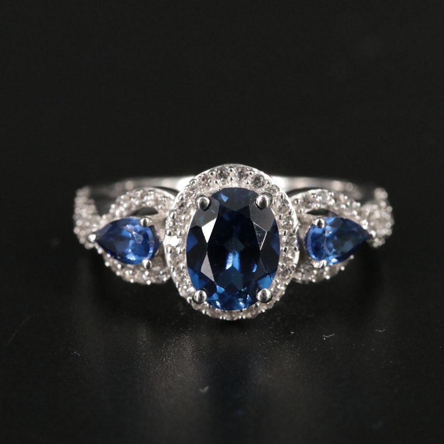 Sterling Silver Sapphire Three Stone Ring