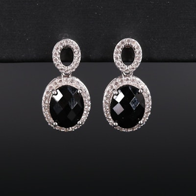 Sterling Silver Onyx and Sapphire Earrings