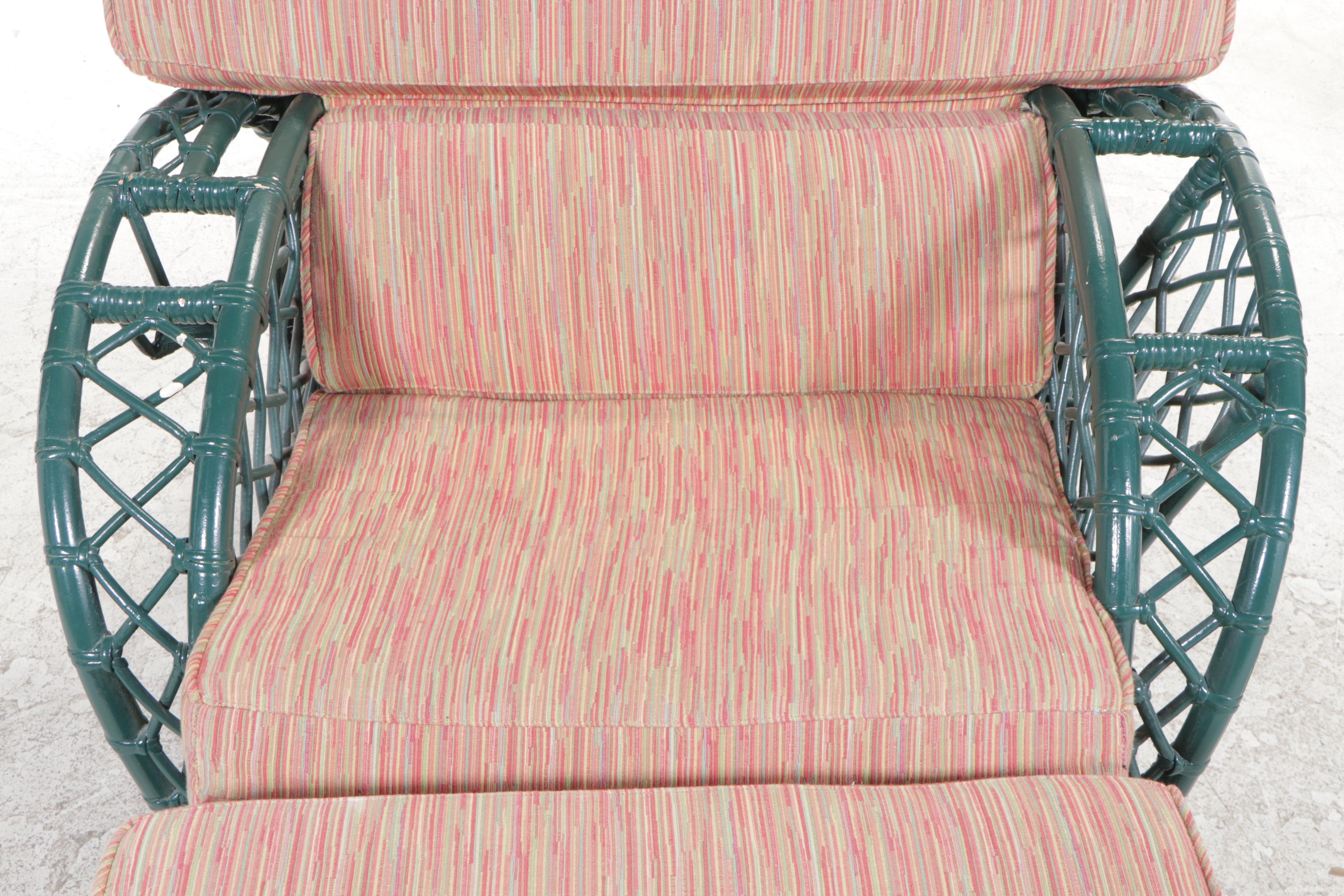 GreenPainted Rattan Patio Chaise Lounge with Adjustable Back EBTH