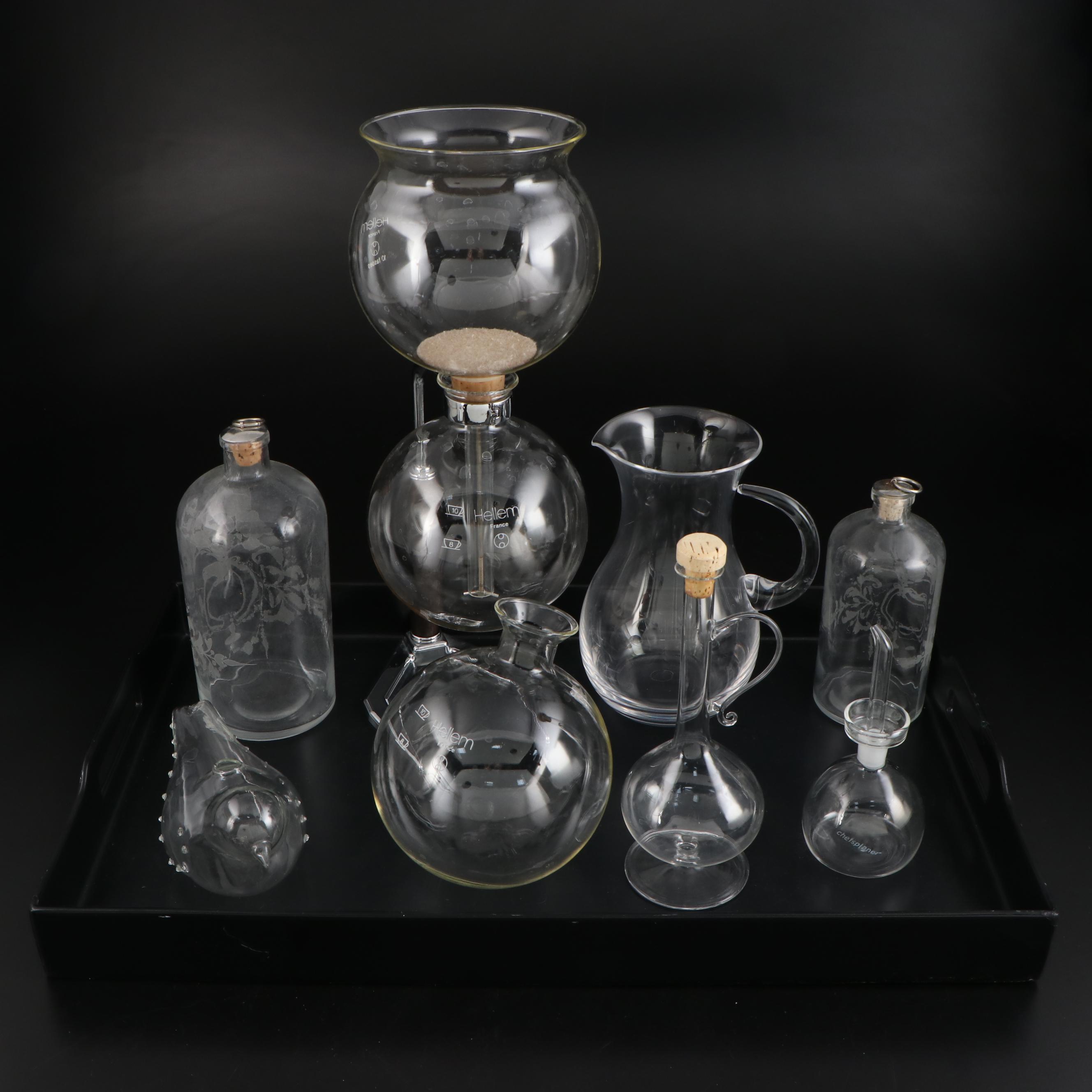 French Hellem Glass Vacuum Coffee Maker and Other Glass Kitchenware EBTH