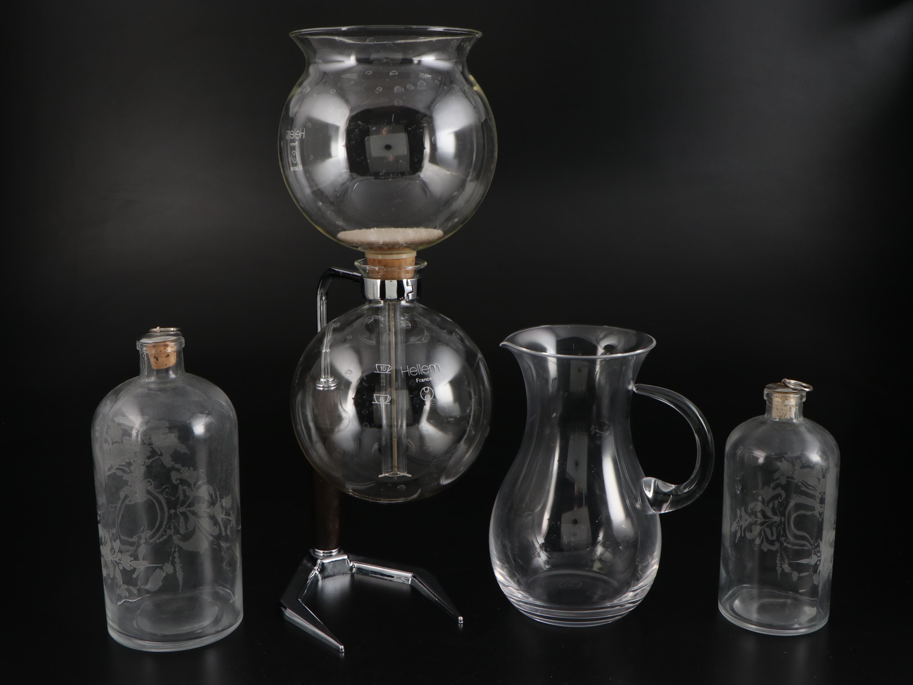 French Hellem Glass Vacuum Coffee Maker and Other Glass Kitchenware EBTH