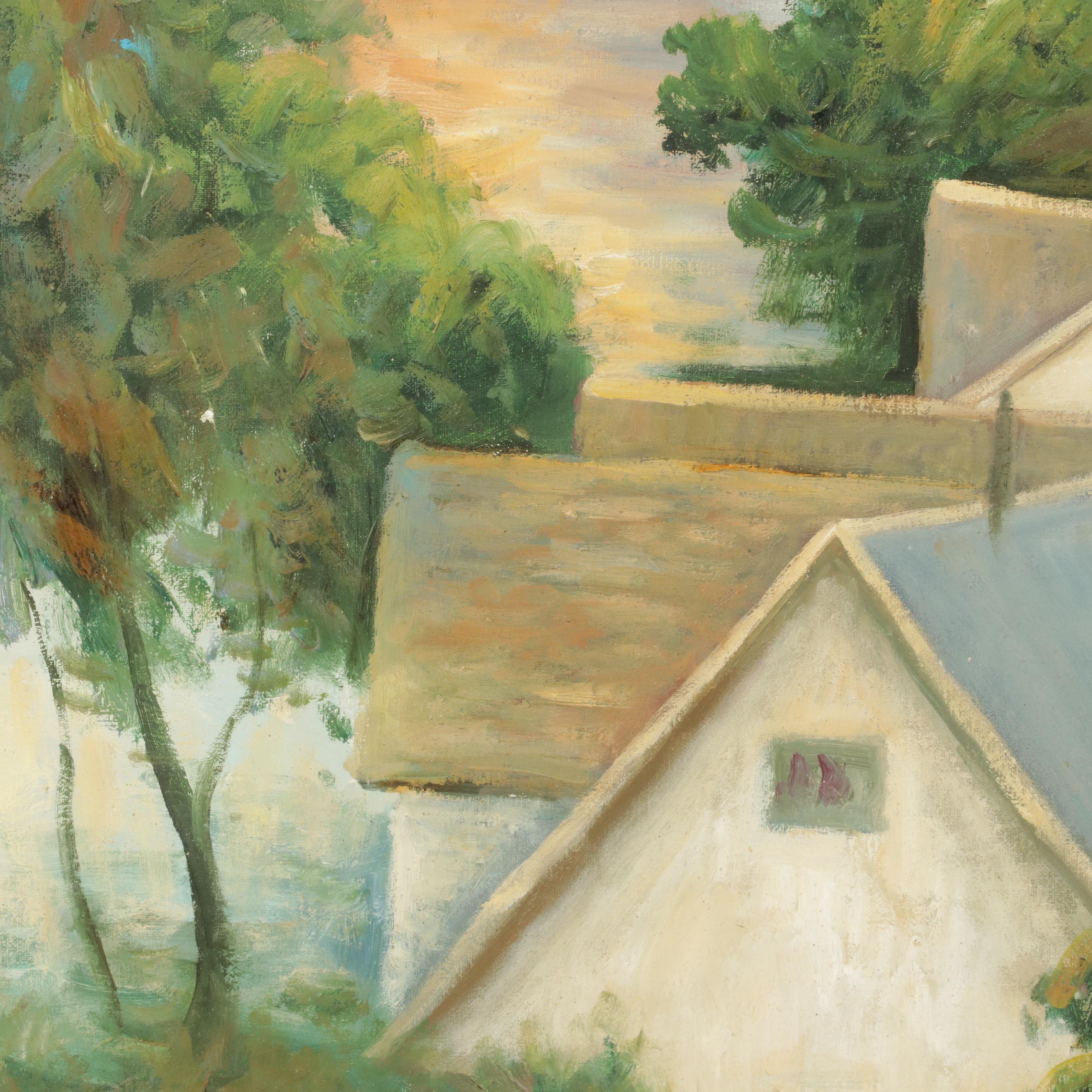 Maritime Oil Painting of Bayside Village Harbor, Circa 2000 EBTH