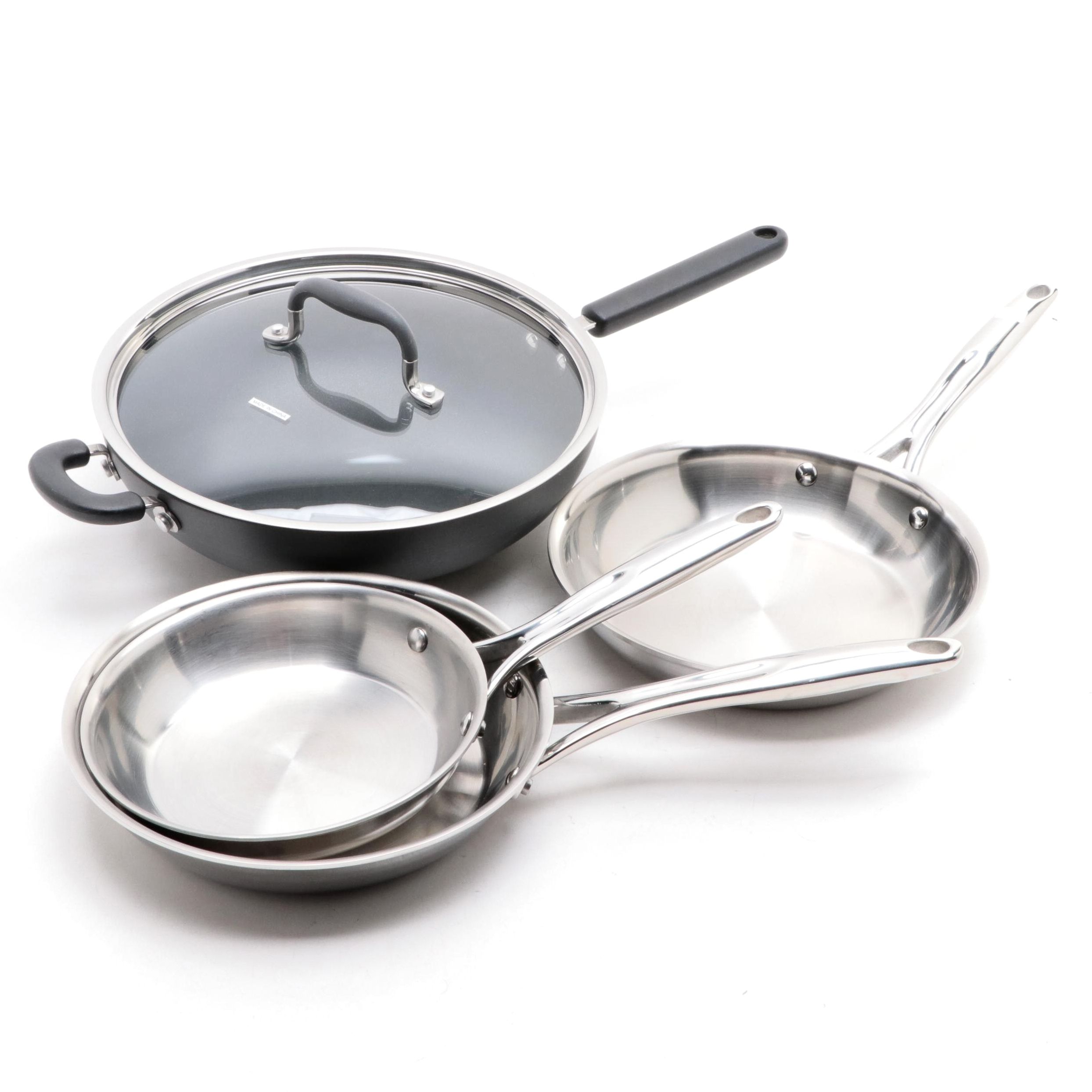 The Pampered Chef Nonstick Wok, Glass Lid, and Stainless Sauté Pans EBTH