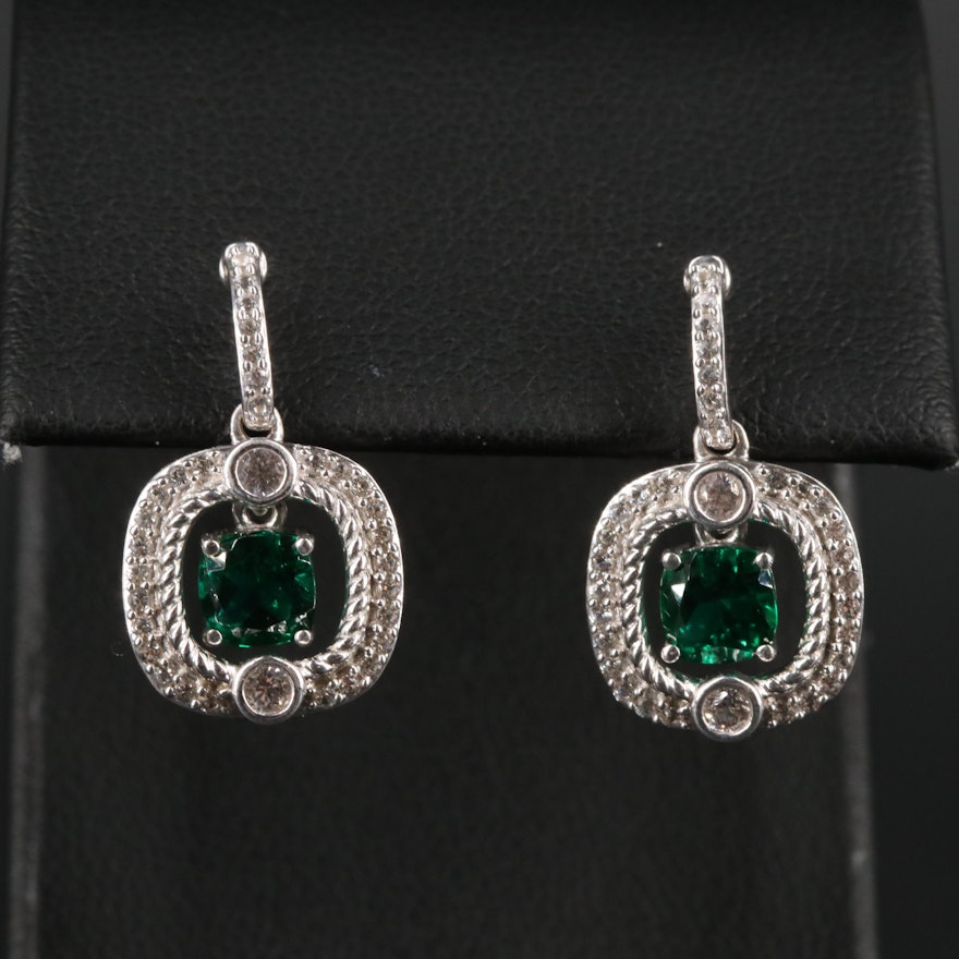 Sterling Silver Emerald and Sapphire Drop Earrings