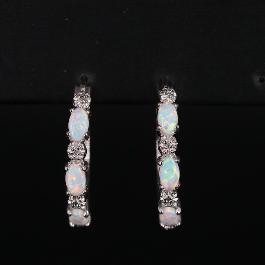 Sterling Silver Opal and Cubic Zirconia Earrings