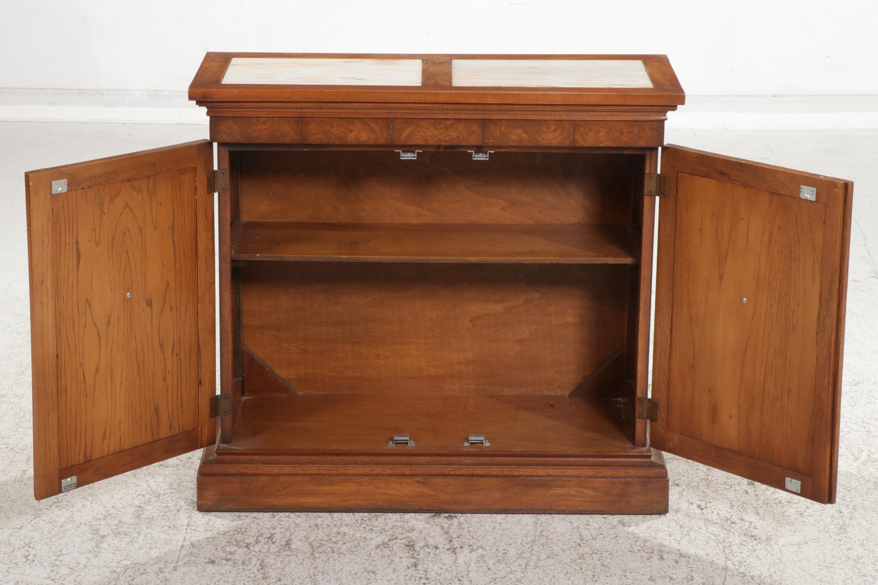 Mediterranean Style Pecan, Burl Pecan and Marble Top Side