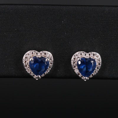 Sterling Silver Glass and Cubic Zirconia Stud Earrings