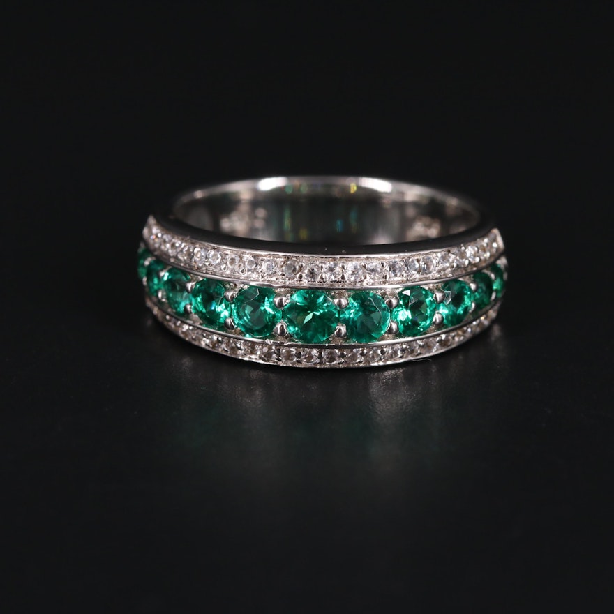 Sterling Silver Emerald and Sapphire Ring