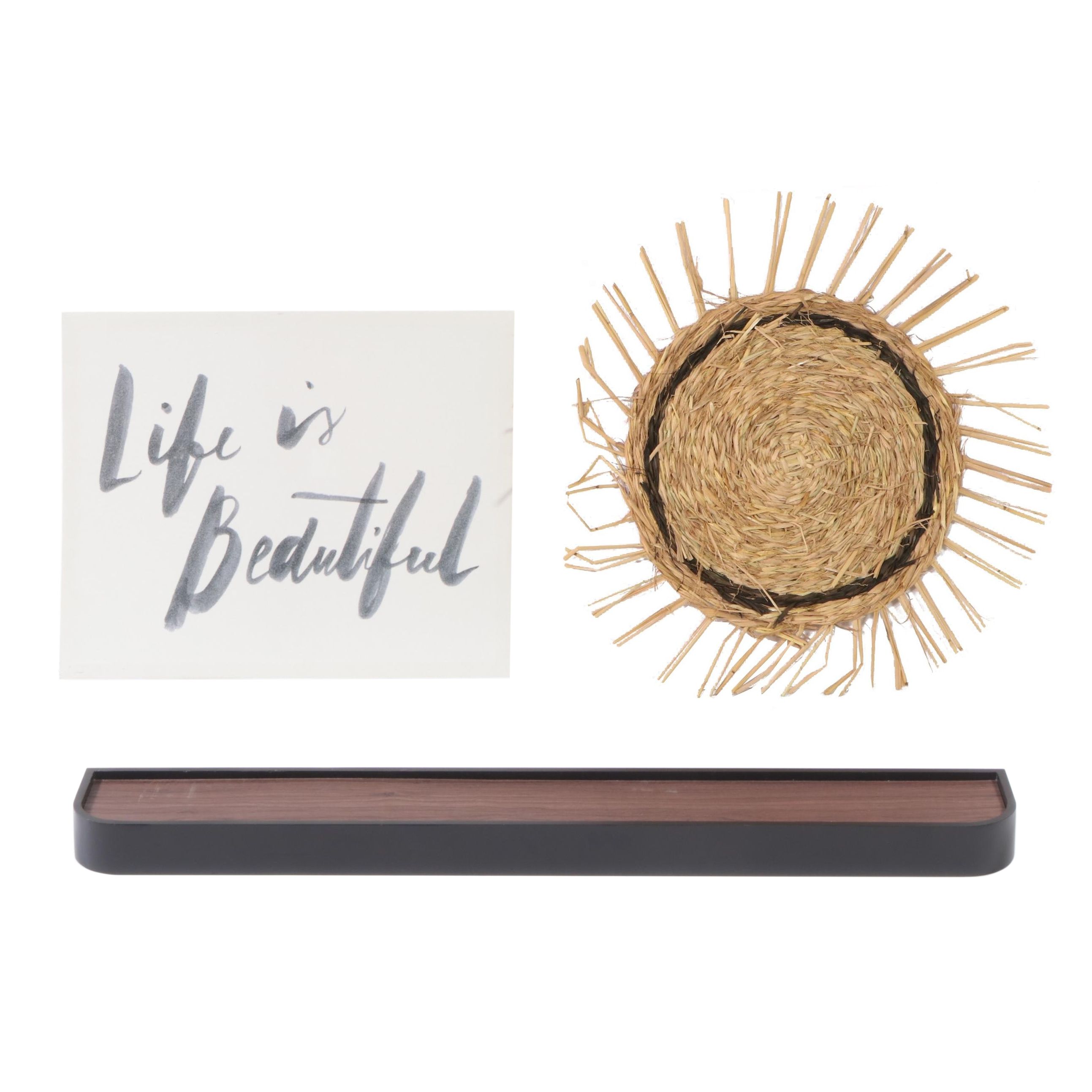 Threshold Routed Wood Wall Shelf with "Life is Beautiful" Print and