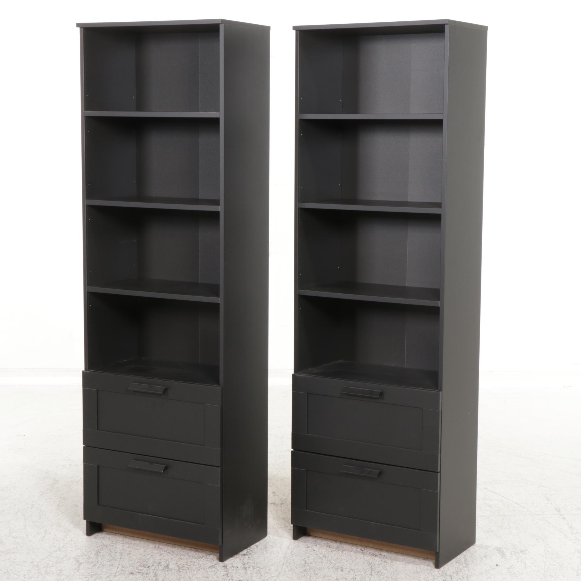 Pair of IKEA "Brimnes" Black Bookcases with Drawers EBTH