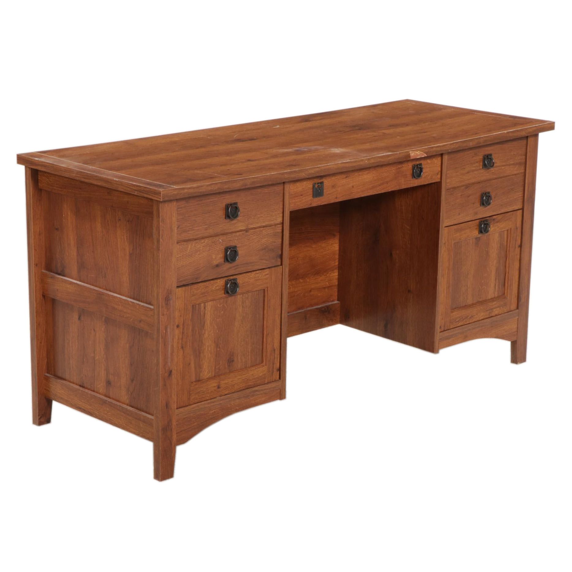 Arts and Crafts Style Desk with Oak Pattern Laminate Finish, 21st