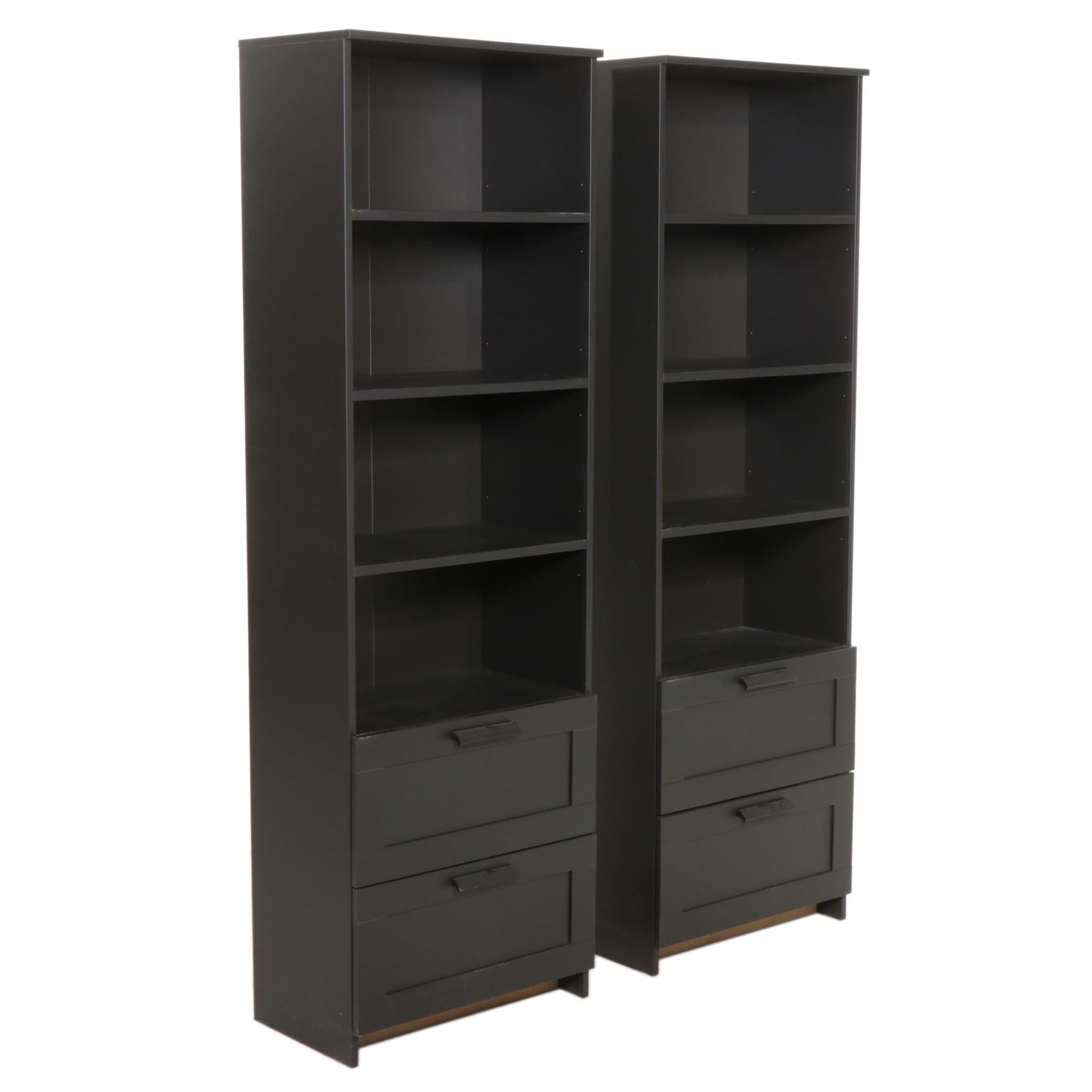 Pair of IKEA "Brimnes" Black Bookcases with Drawers EBTH
