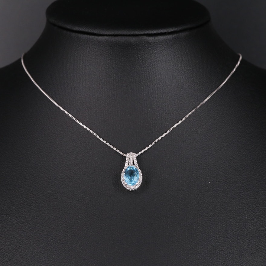 Sterling Silver Topaz and Sapphire Pendant Necklace