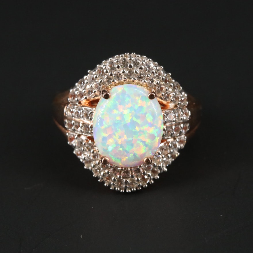 Sterling Silver Opal and Sapphire Ring