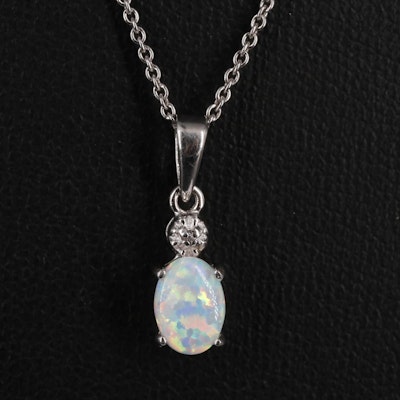 Sterling Silver Opal and Cubic Zirconia Necklace