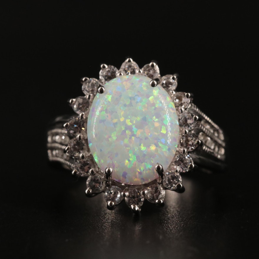 Sterling Silver Opal Diamond and Topaz Ring