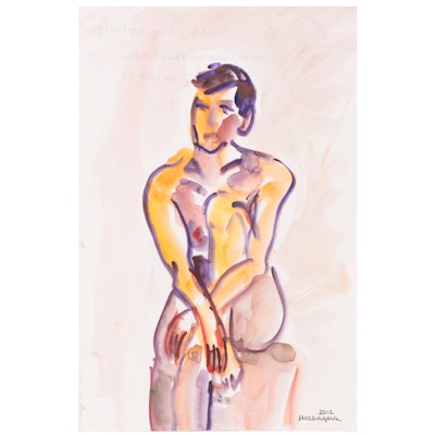 Marina Mozhayeva Watercolor Painting of Seated Nude, 2012