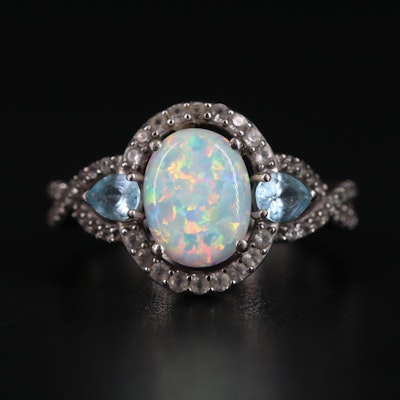 Sterling Silver Opal, Topaz, and Sapphire Ring