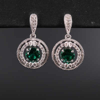 Sterling Silver Emerald and Sapphire Earrings