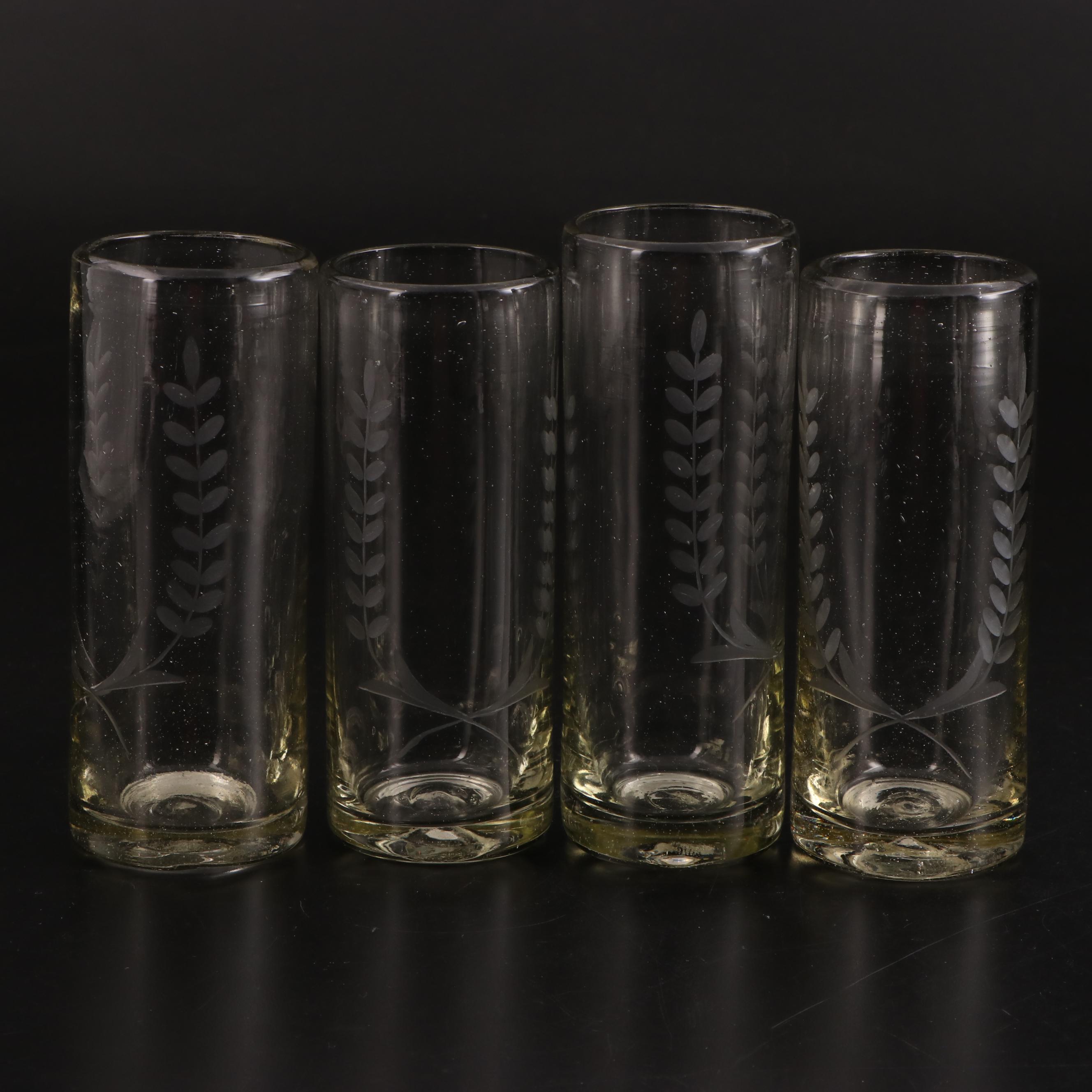 Etched Laurel Wreath Blown Glass Highball Glasses, 20th Century EBTH