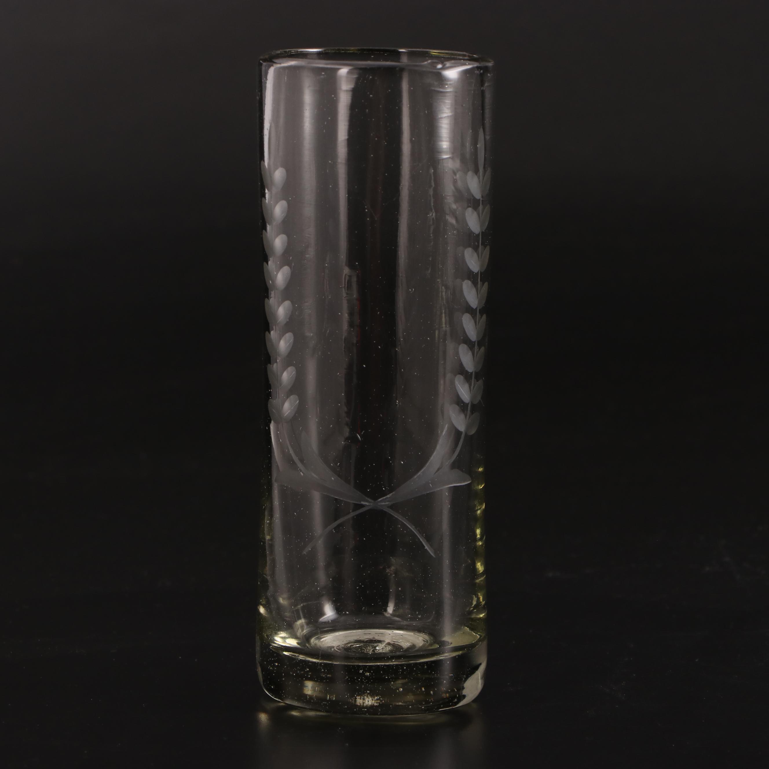 Etched Laurel Wreath Blown Glass Highball Glasses, 20th Century EBTH