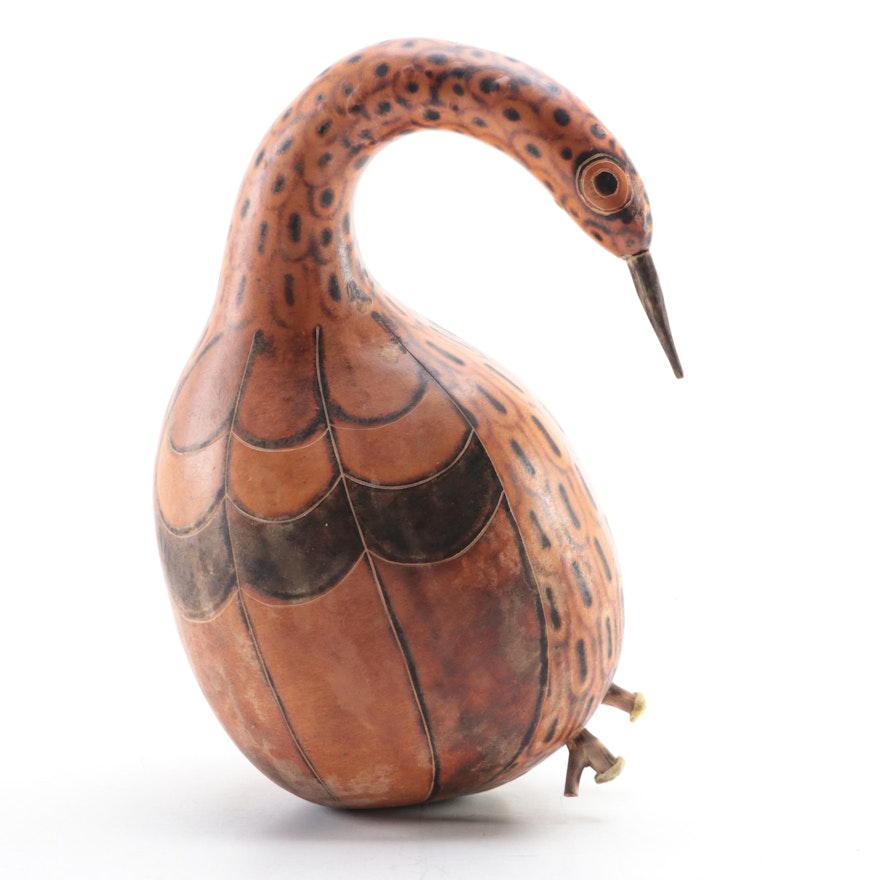 Hand-Painted and Decorated Gourd Bird Figure