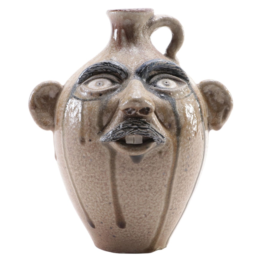 Lion's Den Pottery Glazed Stoneware Face Jug, 2003