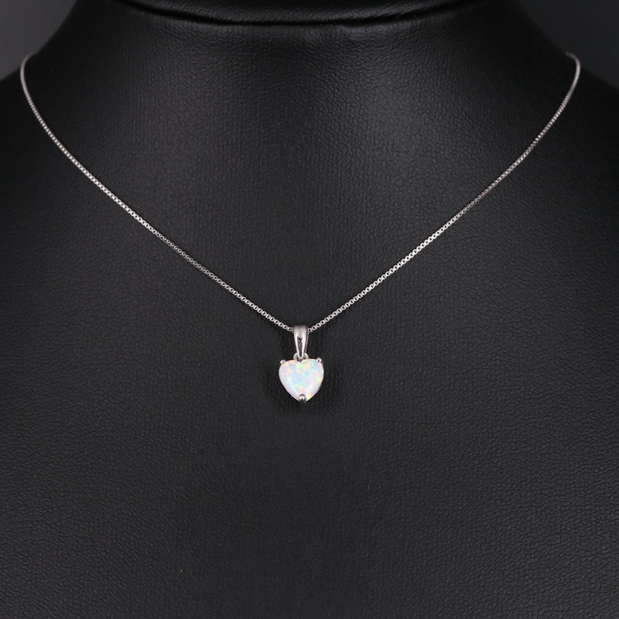 Sterling Silver Opal Heart Necklace