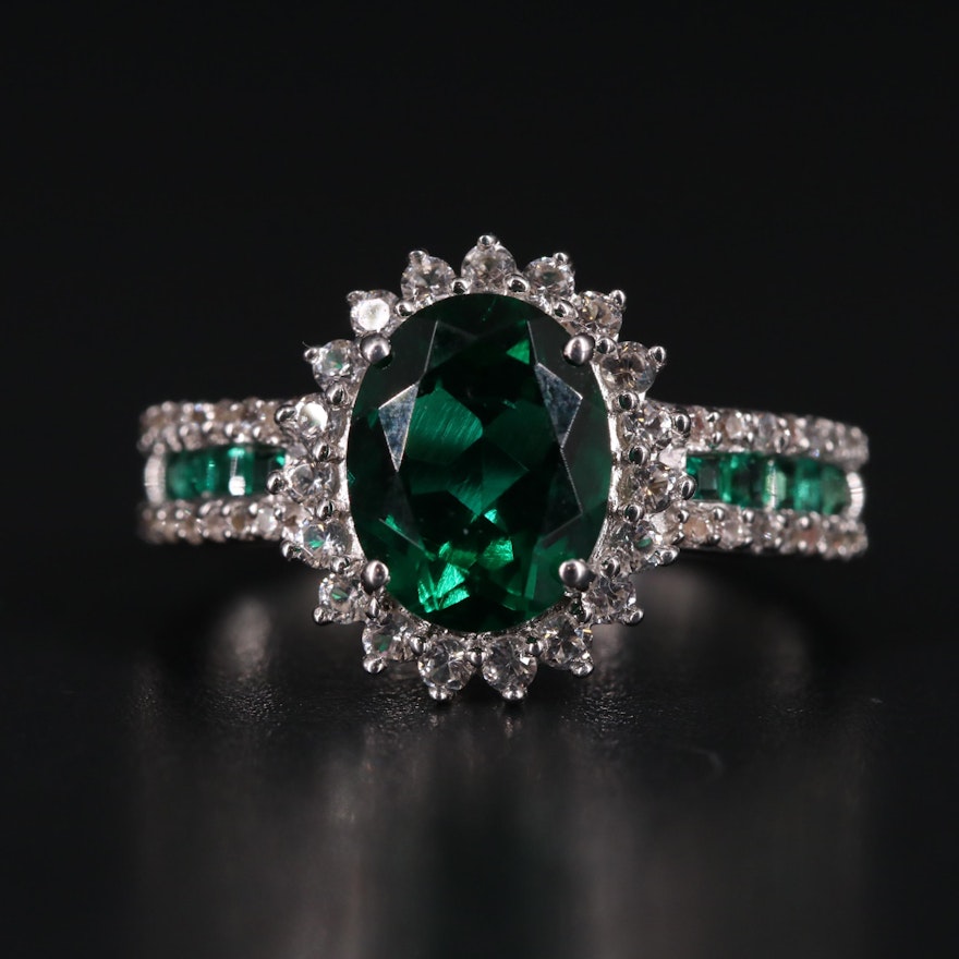 Sterling Silver Emerald and Sapphire Ring