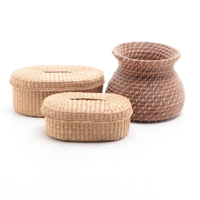 Hand-Woven Pine Needle and Seagrass Baskets and Boxes