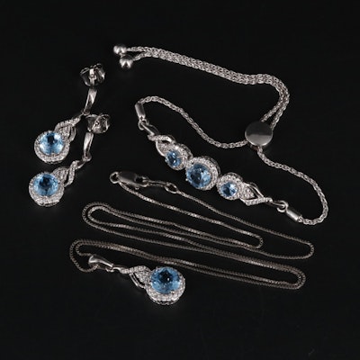 Sterling Silver Topaz and Sapphire Jewelry Set
