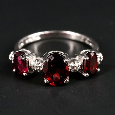 Sterling Silver Garnet and Cubic Zirconia Ring