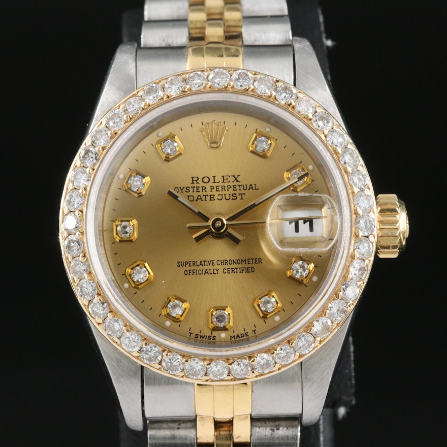 1994 Rolex 1.15 CTW Diamond Dial and Bezel Datejust Wristwatch