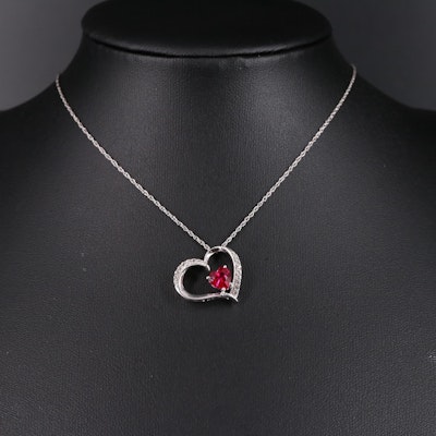 Sterling Silver Ruby and White Sapphire Heart Necklace