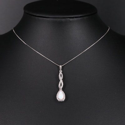 Sterling Silver Opal and White Sapphire Pendant Necklace
