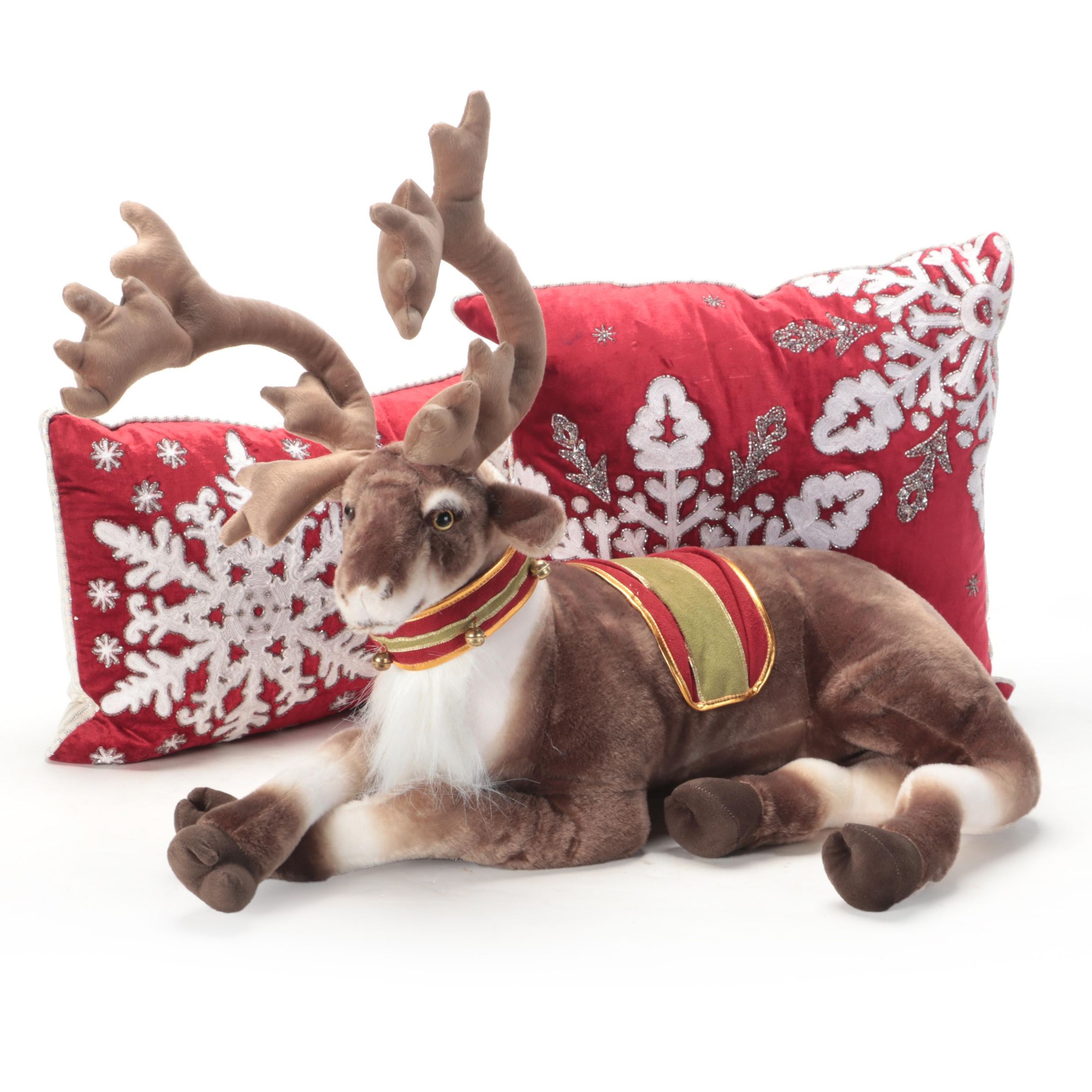 Reindeer Plush Decoration with EnVogue Christmas Snowflake Accent