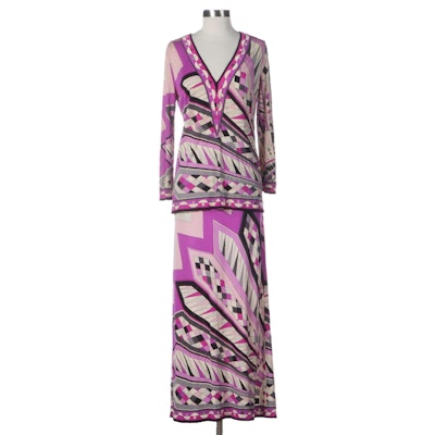 Vintage Emilio Pucci for Lord & Taylor Long Skirt and V-Neck Top in Silk Jersey