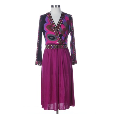 Vintage Emilio Pucci Dress with Print Bodice and Solid Skirt in Silk Jersey