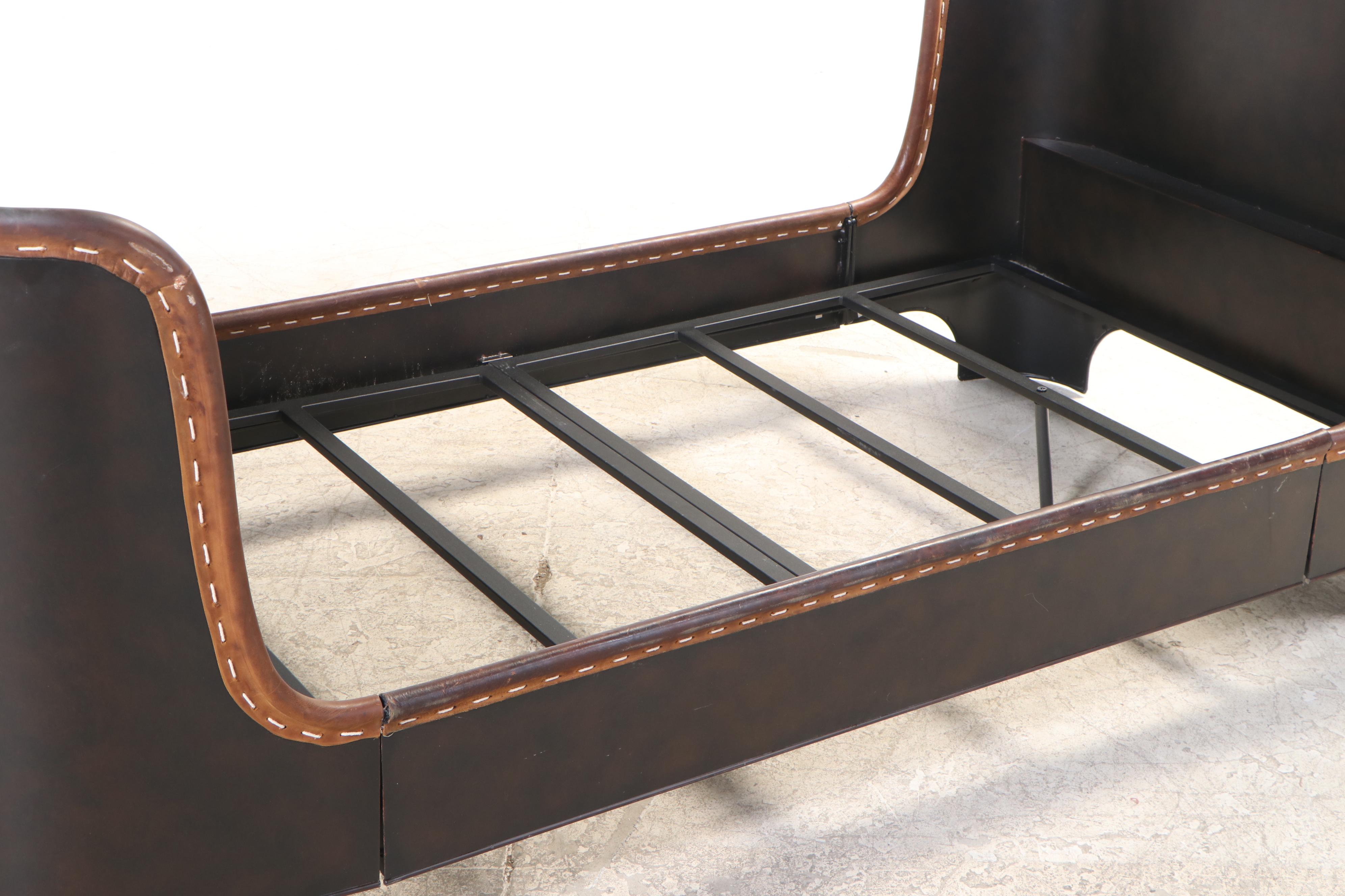 Pair of Restoration Hardware "Harlan" Metal Twin Sleigh Beds with