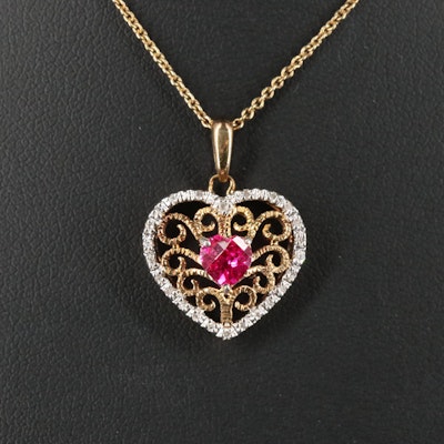 Sterling Silver Ruby and Diamond Heart Necklace