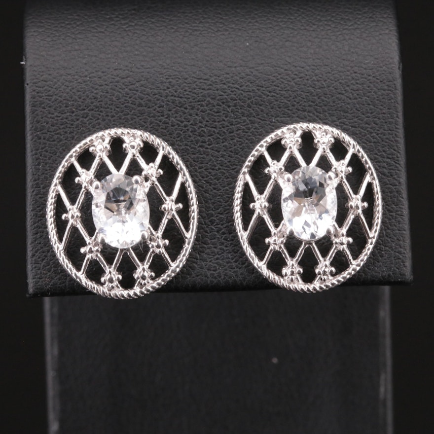 Sterling Petalite Button Earrings with lattice Details