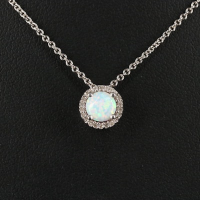 Sterling Silver Opal and Diamond Pendant Necklace