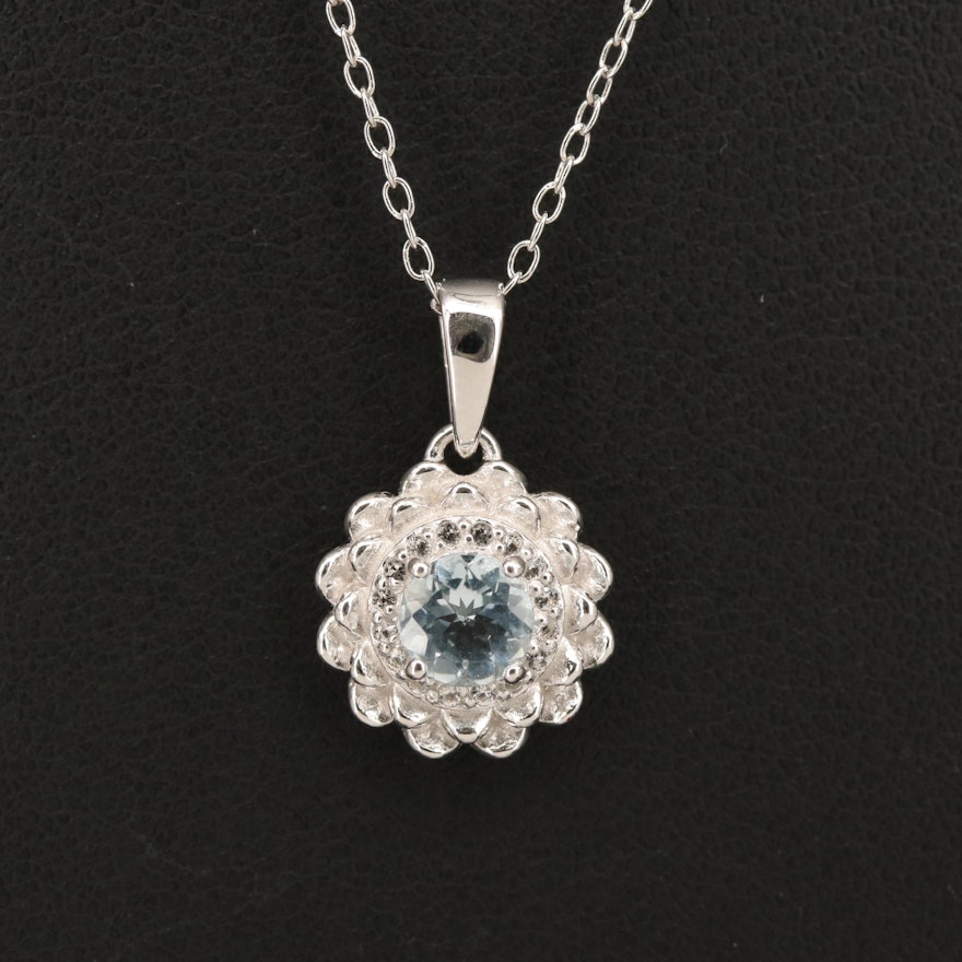 Sterling Aquamarine and Topaz Pendant Necklace
