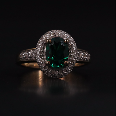 Sterling Silver Emerald Diamond and Sapphire Ring